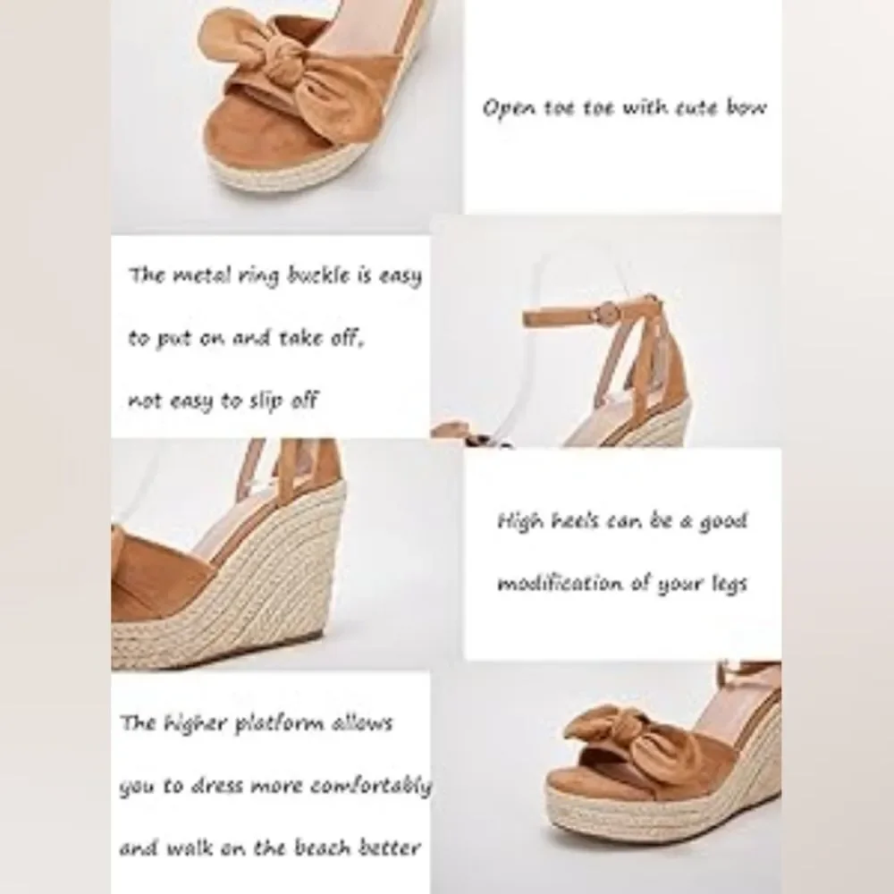 (32-3526)  Rilista Womens Wedge Platform Bowknot Sandals Sz 9.5